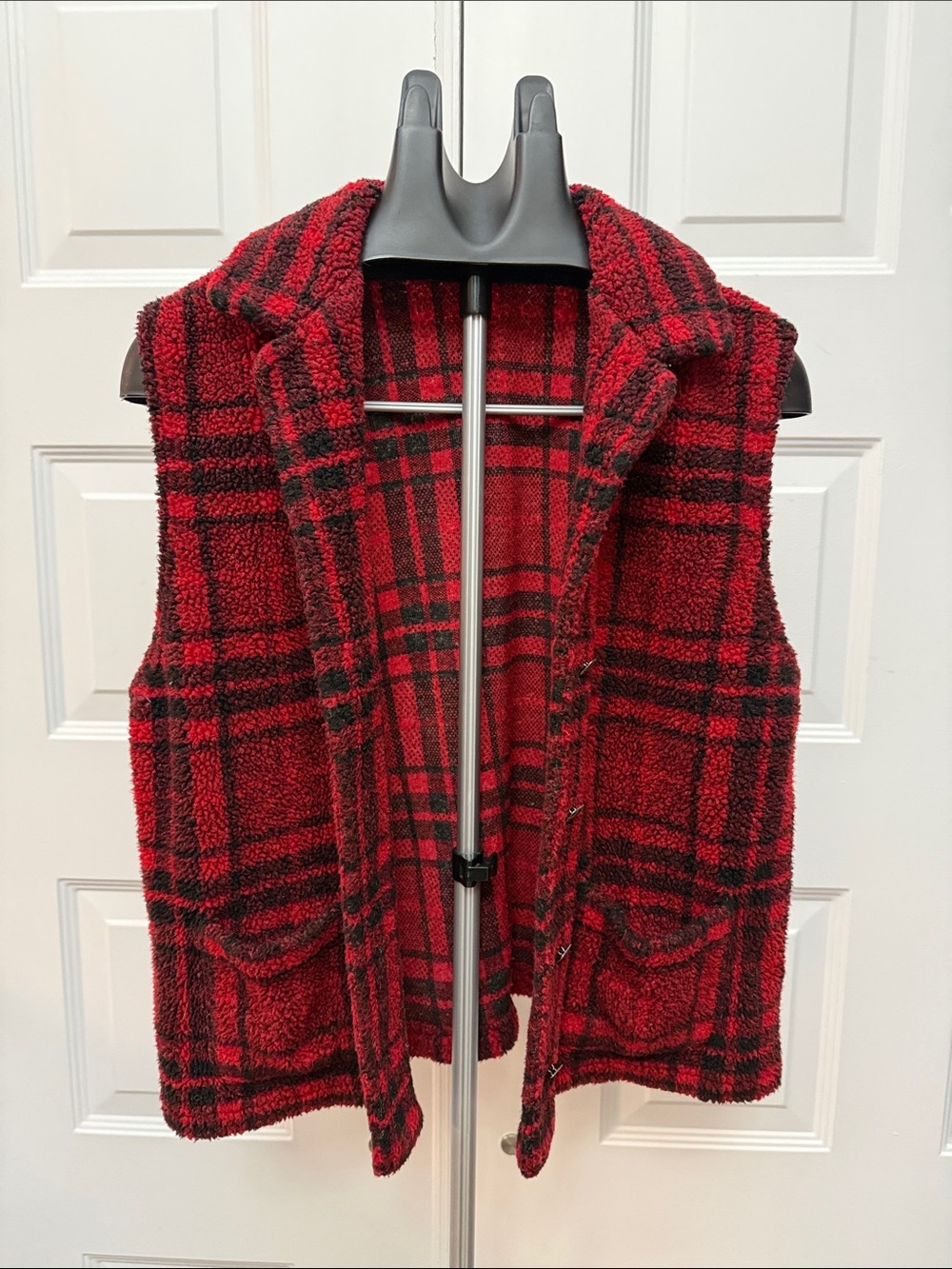 Talbots Red and Black Plaid Sherpa Vest - Picture 4 of 4